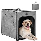 Petsfit faltbar Hundebox Stabiler Drahtrahmen Hundetransportbox Auto & Zuhause warm komfortabel mit Plüschkissen,rollbarem Vorhang und Aufbewahrungstasche für kleine Hunde