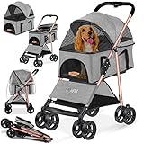 Lovpet® Hundewagen 2in1 Hundebuggy Hundebox Transporttasche Faltbar klappbar bis 20 kg Haustiere Buggy mit Netzfenstern & Regenschutzabdeckung Jogger Katzenbuggy für kleine Hunde Katzen, Hellgrau