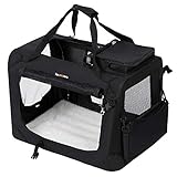 FEANDREA Hundebox faltbar, Transportbox Hund, Größe XL, Hundetasche, Oxford-Gewebe, Netzstoff, atmungsaktiv, tragbar, transportabel, Metallrahmen, mit Griffen, Taschen, 81 x 58 x 58 cm, schwarz
