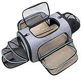 Erweiterbare Transporttasche Katze, Welpen, Öffnung an 4 Seiten, erweiterbar, Flugzeug-genehmigt, reisefreundlich, faltbar, weiches Fleece-Bett für Haustiere, Transportbox, 45x28x28cm
